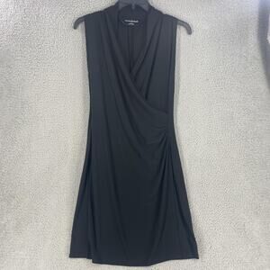 Norma Kamali Dress Womens Medium Black Sleeveless Surplice Ruched Midi Stretch